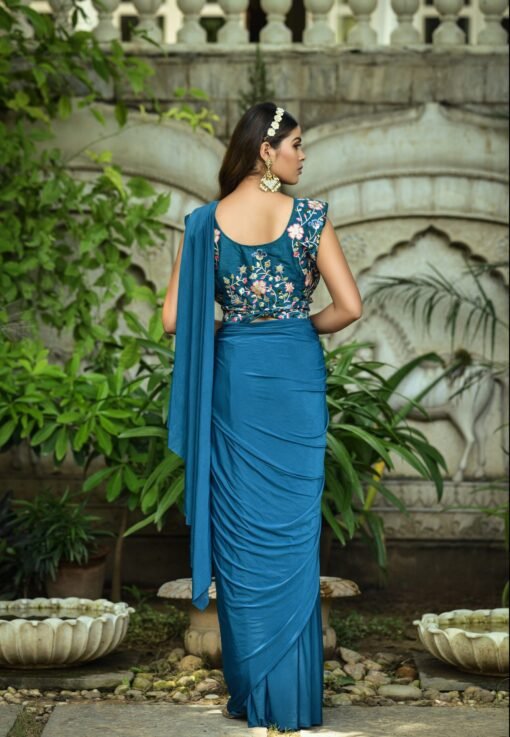 THE52 Embroidered Bollywood Lycra Blend Saree