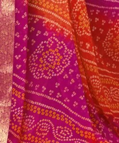 Satrani Printed, Geometric Print, Embellished Bandhani Chiffon Saree
