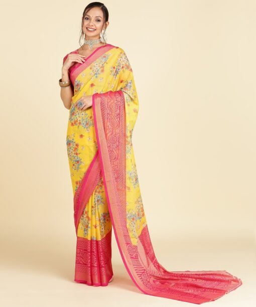 EMV Printed, Animal Print, Polka Print Bollywood Brasso, Chiffon Saree