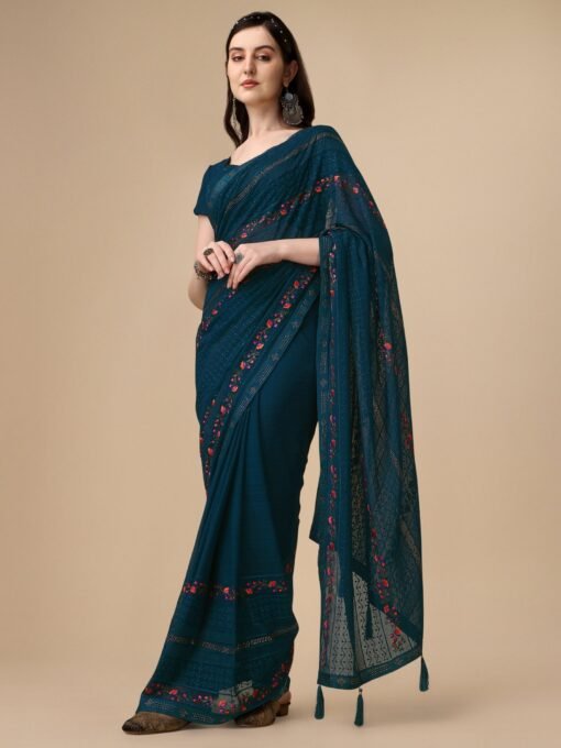 Shivanya Fashion Embellished, Embroidered Bollywood Chiffon Saree