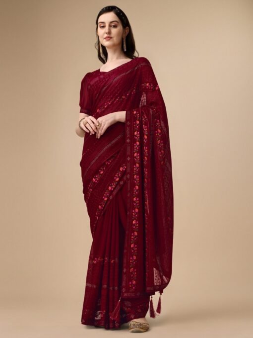 Shivanya Fashion Embellished, Embroidered Bollywood Chiffon Saree